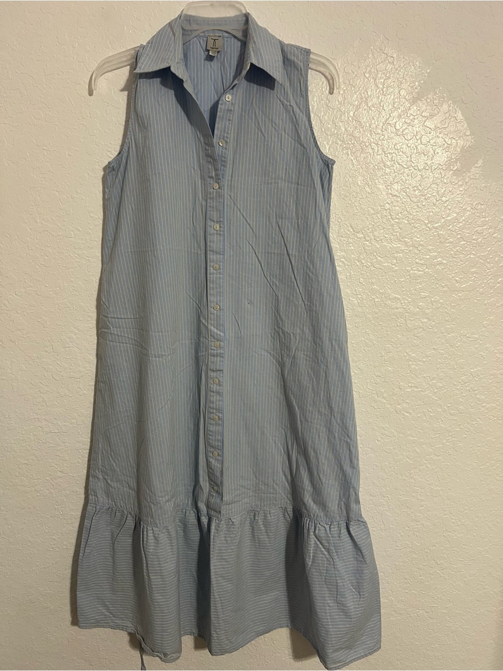 Tristan Womens Dress Light Blue/Yellow Striped Sleeveless Ruffle Hem Size PS 726
